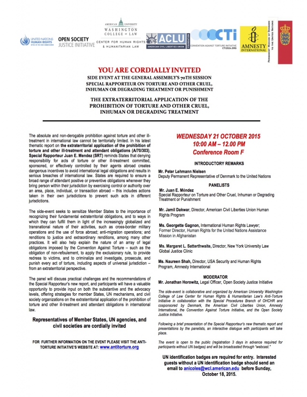 UNGA70 side event: The Extraterritorial Application of the Prohibition of Torture